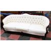 Image 1 : VINTAGE WOOD CARVED 85" WHITE FABRIC SOFA