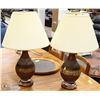 Image 1 : PAIR OF ESTATE WOOD TONE CERAMIC TABLE LAMPS