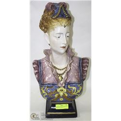 PAINTED & ENAMELED PORCELAIN BISQUE BUST 23"X 12"