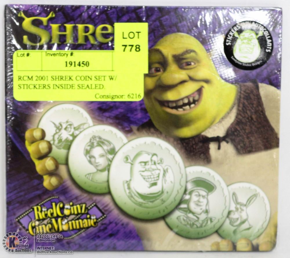 Shrek Coin Set RCM 2001 SHREK COIN SET W/ STICKERS INSIDE SEALED.