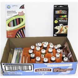 PAINT /  PENCIL CRAYON LOT WITH BRUSHES