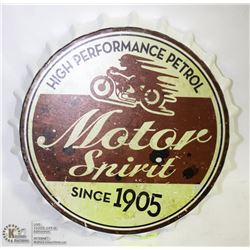 TIN MOTOR SPIRIT WALL HANGING BOTTLE CAP 13"