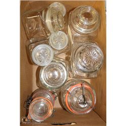 11) GLASS CANISTERS INCL 3 LARGE, 4 SMALL,