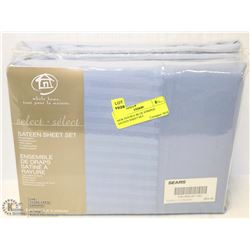 NEW DOUBLE BLUE STRIPED SATEEN SHEET SET.