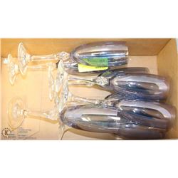 LOT OF 8 BLUE TINTED CHAMPAGNE CRYSTAL GLASSES.