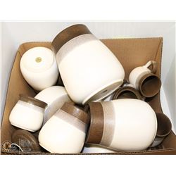 LARGE BOX OF STERRA STONEWARE INCL PITCHERS & CUPS