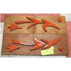SET OF WOOD TREE DESIGN WALL HANGINGS.