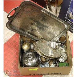 BOX OF SILVER PLATED ITEMS & COLLECTIBLES.