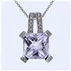Image 1 : 14KT White Gold 4.81ct Amethyst and Diamond Pendant with Chain