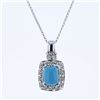 Image 1 : 14KT White Gold 2.10ct Turquoise and Diamond Pendant with Chain