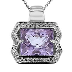 14KT White Gold 6.85ct Amethyst and Diamond Pendant with Chain