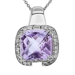 14KT White Gold 5.56ct Amethyst and Diamond Pendant with Chain