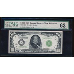 1928 $1000 Richmond Federal Reserve Note PMG 63