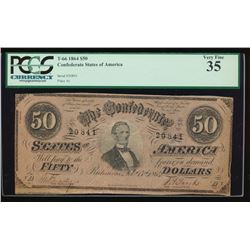 1864 $50 Confederate States of America Note PCGS 35