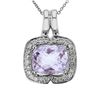 Image 1 : 14KT White Gold 3.80ct Amethyst and Diamond Pendant with Chain