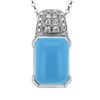 Image 1 : 14KT White Gold 4.90ct Turquoise and Diamond Pendant with Chain