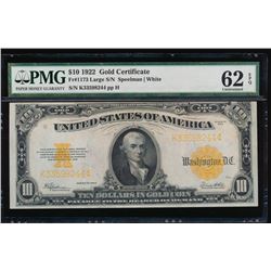 1922 $10 Large Gold Certificate PMG 62EPQ