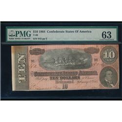 1864 $10 Confederate Sates of America Note PMG 63