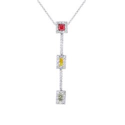 14KT White Gold 0.65ctw Multi Color Sapphire and Diamond Pendant with Chain