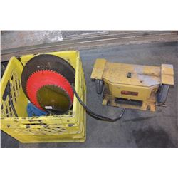 LOT OF CUT OFF DISCS SAWBLADES AND SIX INCH GRINDER