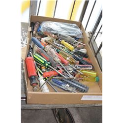 LOT OF WRENCHES AND TRAY OF SCREW DRIVERS