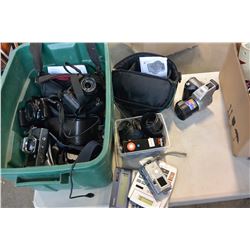 TOTE OF CAMERAS AND ACCESSORIES