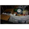 Image 1 : BOX OF MUGS BOWLS AND KITCHEN ITEMS AND PICTURE FRAMES