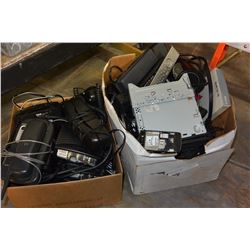 BOX OF ELECTRONICS AND IPOD DOCKS AND PHONES