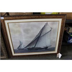 LARGE FRAMED PRINT SHIPS A SAILIN