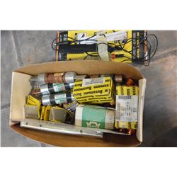BOX OF NEWVARIOUS FUSES AND TESTOR
