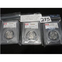 LOT OF THREE 2012 2013 AND 2016 CANADIAN FIFTY CENT PIECES ALL GRADED HIGH