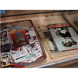 BOX OF ASSORTED HOCKEY CARDS AND THREE HOCKEY NEWSPAPERS AND BOOK