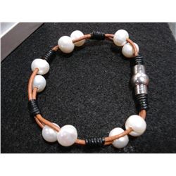 GENUINE FRESHWATER PEARL LEATHER ROPE BRACELET RETAIL $100.00