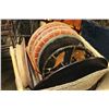 Image 1 : BASKET OF DECORATIVE SERVING PLATTERS ETC