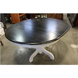 PAINTED ROUND SINGLE PEDASTEL DINING TABLE WITH LEAF