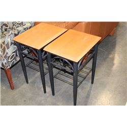 PAIR OF MAPLE AND METAL BASE ENDTABLES