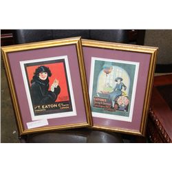 TWO FRAMED REPRO EATONS ADVERTS