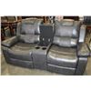 Image 2 : FLOOR MODEL GREY DOUBLE RECLINING LOVESEAT WITH THEATRE CONSOLE PERFORATED BACK SUPPORT RETAIL $1299