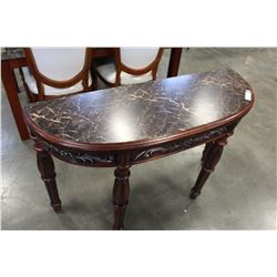NEW DECORATIVE CARVED MAHOGANY FAUX MARBLE TOP SOFA TABLE