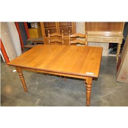 PINE TABLE WITH LEAF AND SIX PINE LADDER BACK CHAIRS