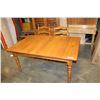 Image 1 : PINE TABLE WITH LEAF AND SIX PINE LADDER BACK CHAIRS