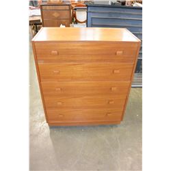 TEAK 5 DRAWER CHEST OF DRAWERS