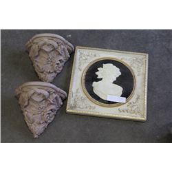 SHADOW BOX CAMEO AND TWO SMALL SCONCES