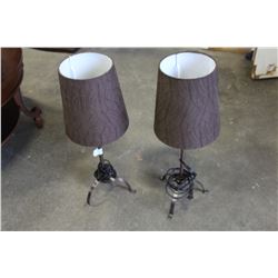 PAIR OF 30 INCH METAL BASE DECORATOR LAMPS WITH BROWN SHADES