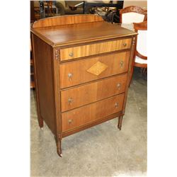 VINTAGE 4 DRAWER WALNUT HIGHBOY DRESSER