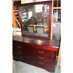 NEW CHERRY FINISH AVENZA 6 DRAWER DRESSER WITH MIRROR, RETAIL $899