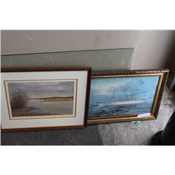 VINTAGE FRAMED PAINTING BOAT AND SIGNED WATERCOLOR