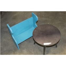 ROUND GREY ENDTABLE AND PAINTED KIDS BENCH