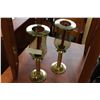 Image 1 : TWO BRASS AND GLASS CANDLE HOLDERS