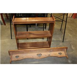 WOOD 3 TIER SHELF AND WOOD WALL SHELF